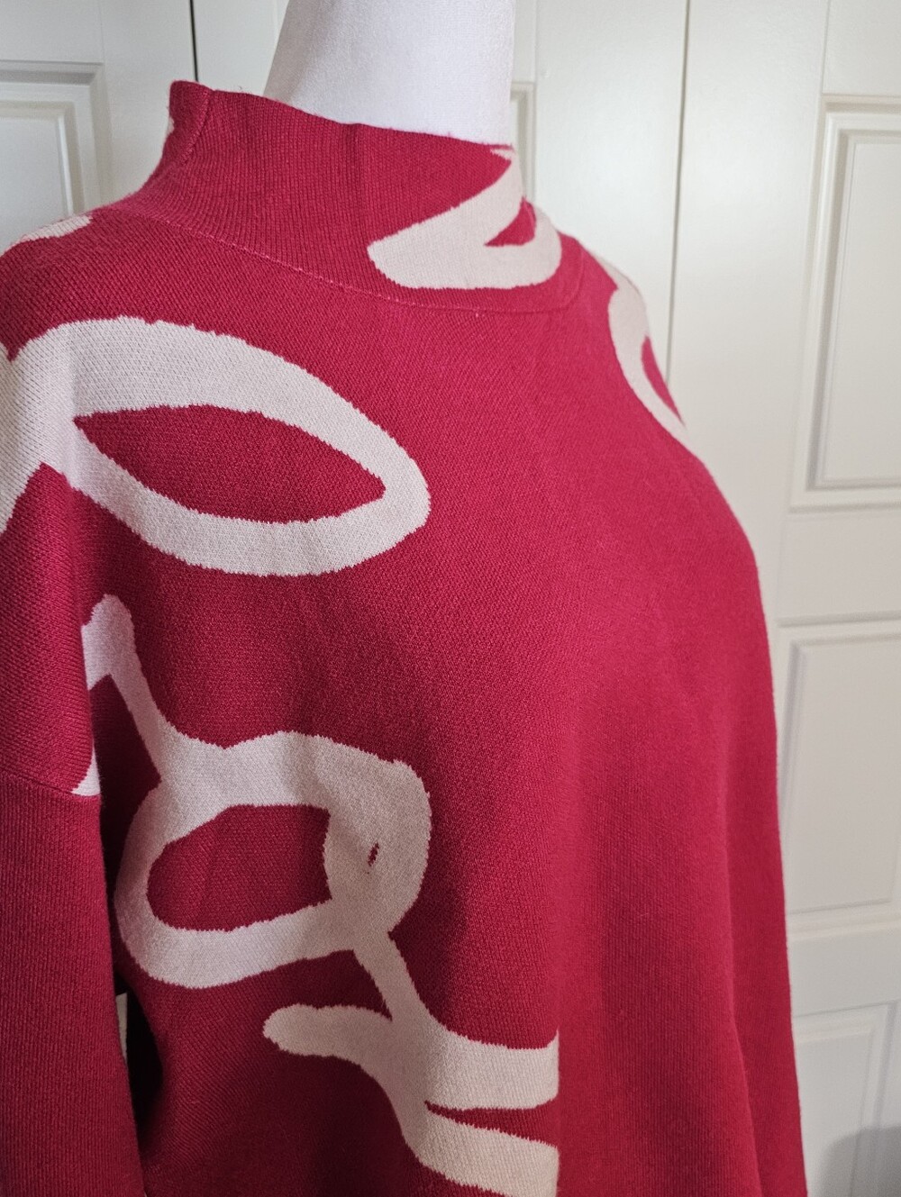 Maeve Carys Mock Neck Sweater L Pink Cream Abstract Anthropologie - Picture 3 of 11